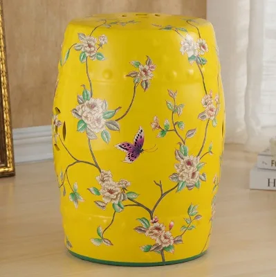 Smooth Surface Yellow butterfly and Flower Ceramic Footstool for Princess Kids Room Decoration