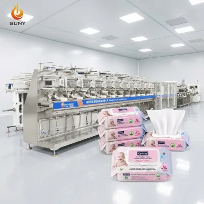 Dual Small Roll 12 Lines Wet Wipes Converting and Packaging Line Stable Output Reduce Downtime