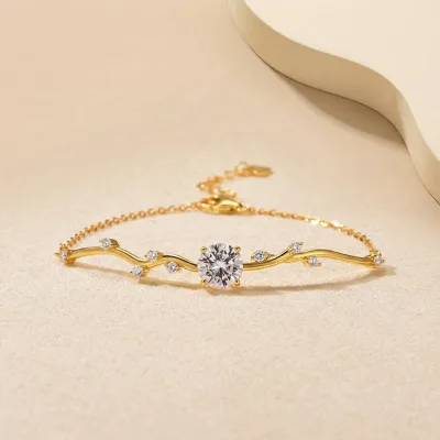 Shorea 2026 New Arrival 925 Sterling Silver Floral Branches Jewelry 8mm Women 18k Gold Plated 2ct Leaves Gra Moissanite Bracelet