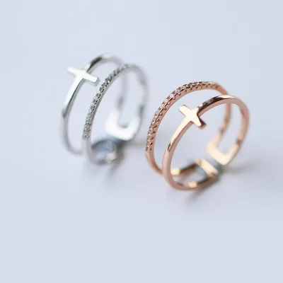 Fahsion High Quality Cross Religious Rings Cubic Zircon Cross Ring Gifts Opening Adjustable Women Girls Gift Finger Rings