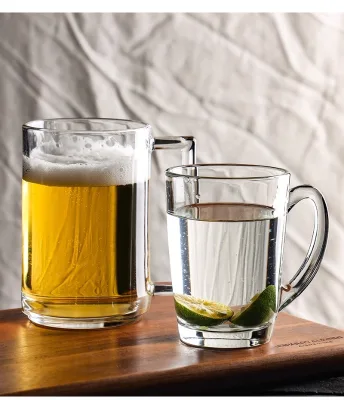 Transparent Tempered Glass Cup with Handle Household Heat Resistant Beer Cup Thickened Draft Beer Cup Coffee Milk Cup