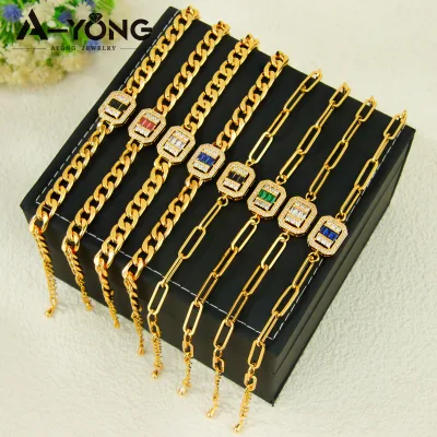 Trendy 21k Gold Plated Italian Design Bracelets Wholesale Multicolor Zircon Ladies Jewelry Bracelet for Wedding Gift