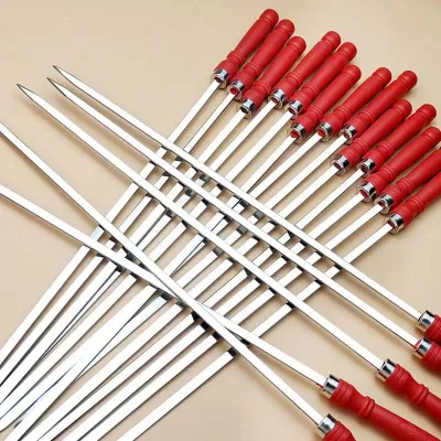Stainless Steel Flat Skewers Thickened Extra-Large Outdoor Barbecue Lamb & Meat Skewers New Chinese Style