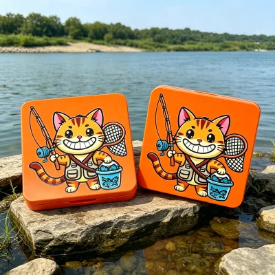 100*100*18.4mm 59.2g Orange Cute Cat Fly Fishing Box Slit Foam Compartments/Easy Grip Flies Jigs Lures Boxes Ice Fishing Box