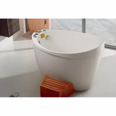 Modern Round Japanese High Acrylic Freestanding Round Soaking Bathtub White Deeply Acrylic Small Bathtub with Seat