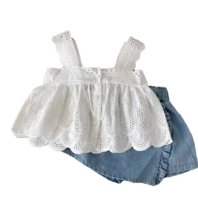 2026 Girls' Summer Casual Clothing Baby Set Fashionable Thin Suspender Skirt and Pants Wholesale Two-Piece Set