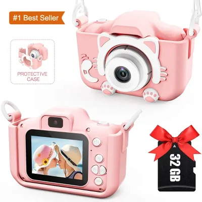 Hot Sale Mini Cute Kids Digital Camcorder 1080P 2000W Video Toys Built-in Games Toddler Christmas Birthday Gifts Cat Kids Camera