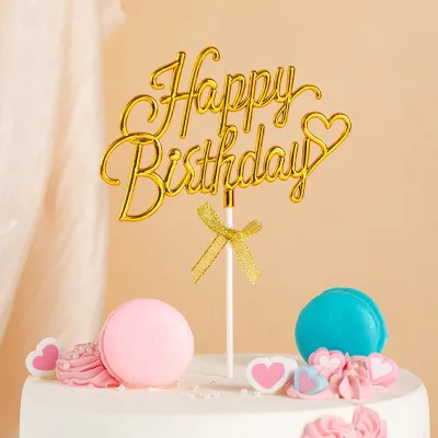 3D English Birthday Heart Plastic Cake Topper for Dessert Table and Party Decoration Insert