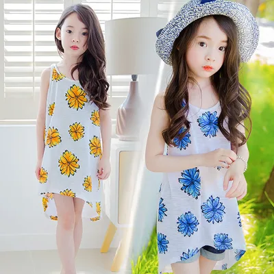 New Product Summer Kids Casual Floral Dress Sleeveless Cotton Dress