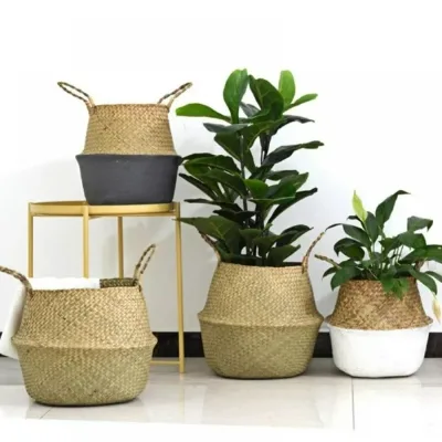 Natural Hand-woven Seagrass Planter Basket Indoor Outdoor Straw Plant Pots Containers for Home Decor