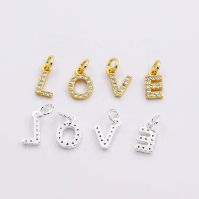 Gold Plated 925 Sterling Silver Zircon Letter Initial Charm Pendant