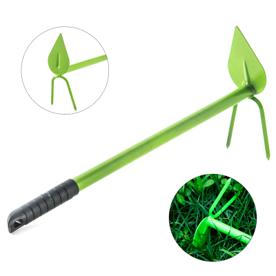 Green Steel Two Way 2 Prong Blade Head Hoe Hand Tools for Loosening Soil Gardening Transplanting Outdoor Garden Cultivator Hoe