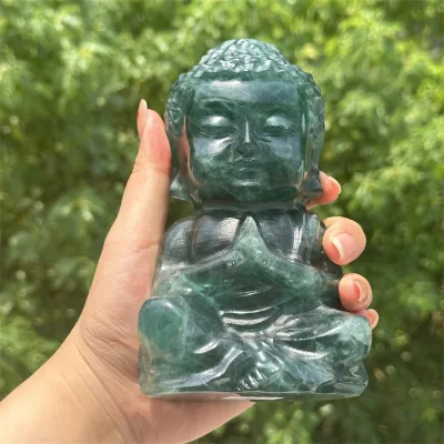 Crystal Crafts Natural Stones and Crystal Carvings Green Fluorite Baby Buddha for Decoration