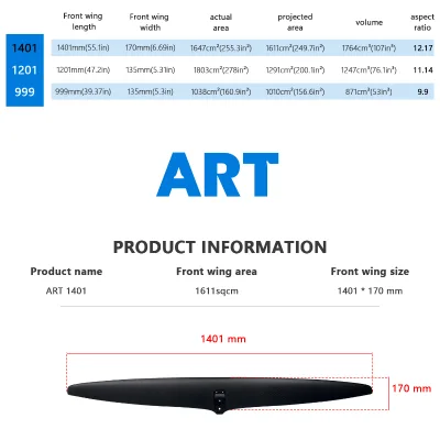OEM ART Pro 1401 Front Wing High-Performance Carbon Fiber Black Stable Water Sports Hydrofoil Accessory for Lakes Rivers Surfing