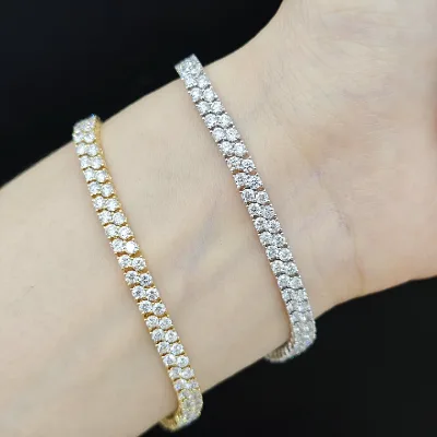 Custom Hip Hop 3MM 4MM 5MM 2 Rows Lab Grown Diamond Tennis Chain Bracelet 10K 18K Solid Real Gold Tennis Bracelet