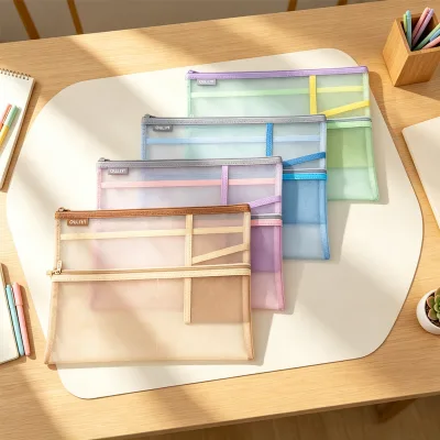 Multi-color Mesh Pencil case Large-capacity Semi-transparent Multi-layer A5 Organizer A4 test Paper Stationery Bag School