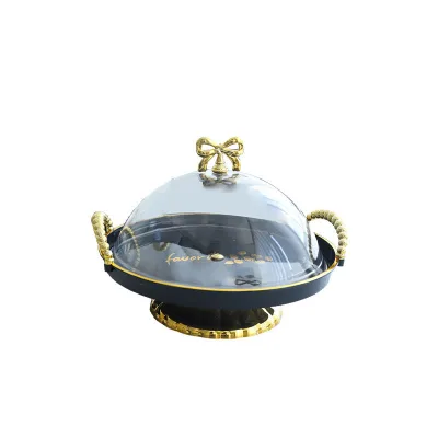 High Quality Disposable Dessert Display Tray Lid Black Plastic Rotating Fruit Plate for Party Buffet for Bread Snack Plant