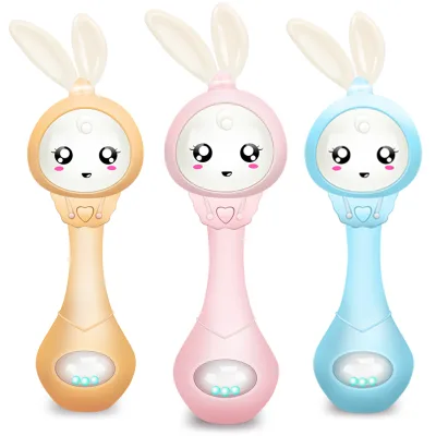 Baby Teether Rattle Toys for 0-3 Years Baby Hand Rattle Electric Bell with Music and Light