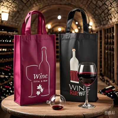 Eco-Friendly Custom Brand Wine Gift Bags with Recyclable Non-Woven Reusable Handles