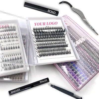 Custom You Own Logo Pre Cut Diy Cluster Eyelash Extension PreCluster Lashes Kit