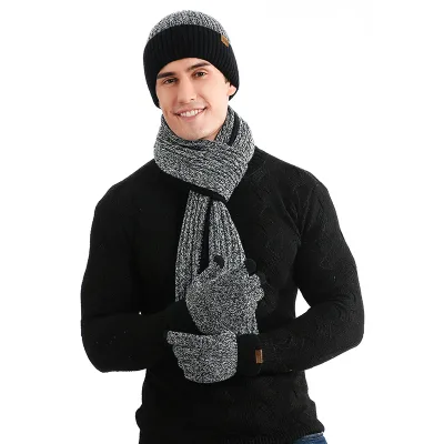 Autumn Winter Collection Europe United States New Double-Sided Knitted Scarf Thickened Hat Gloves Set