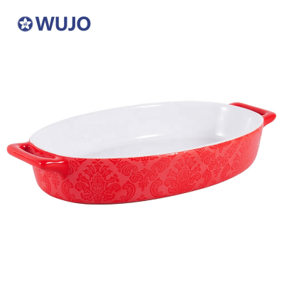 Customized Ceramic Pancake Baking Pan Oval Ceramic Microwave Bake Pans