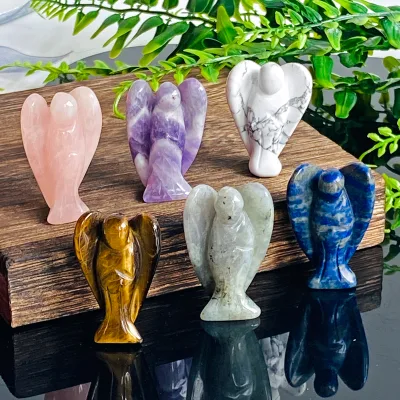 Wholesale Natural Gemstones Crystal Rose Quartz Tiger's-eye Labradorite Winged Angel Wings for Trophy Gifts