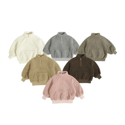 Children Coat Winter Turtleneck with Zipper Tops Kangaroo Pocket Design Warm Material Girls Sweatshirt