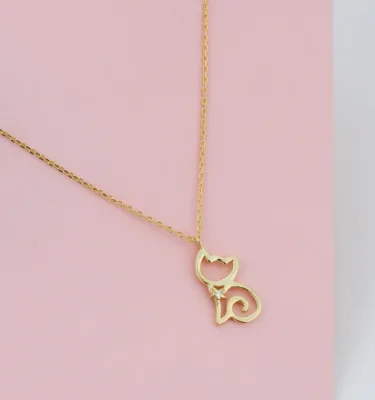 Hot Selling 316L Stainless Steel Minimalist Cat Necklace Pendant Tiny Kitty Charm Necklace Cat Lovers Necklace