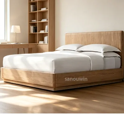 Modern Style Premium Oak Wood Indoor Furniture Warm Armosphere Clean Study Bookroom Bedroom Furniture Wooden Household Bed