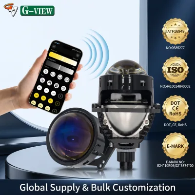 G-View 3 Inch Bi-LED Bi-LED Projector Lens High Power 6000K/3000K Smart App Control H4 H7 9005 9006 Universal Wholesale OEM/ODM