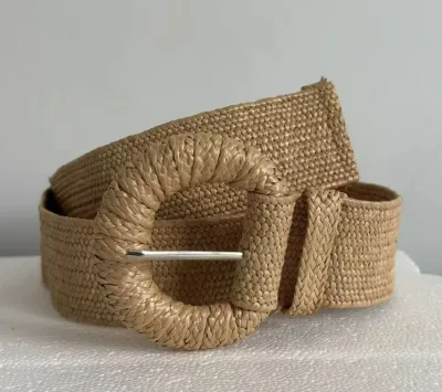 Women's Wide Straw Woven Belt