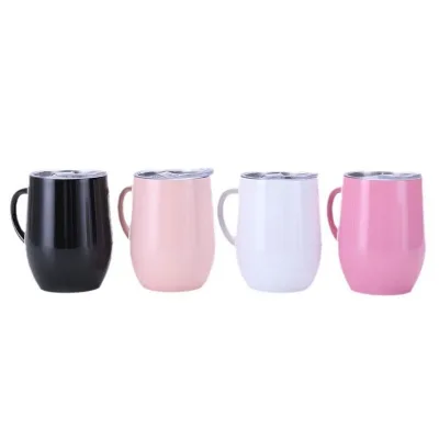 Customized 12Oz Handle Eggshell Double-Layer Vacuum Stainless Steel Insulated Cup Creative Portable Office Mug Wholesale