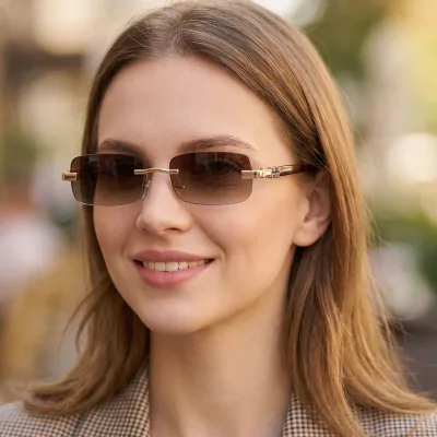 New Frameless Trendy Sunglasses European American Fashion-Inspired Square-Cut Stylish UV400 Unisex Rimless Outdoor Sun