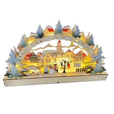 LED Wooden Advent Calendar Decoration Festive Christmas Village Design LED Lights Wooden Ornaments