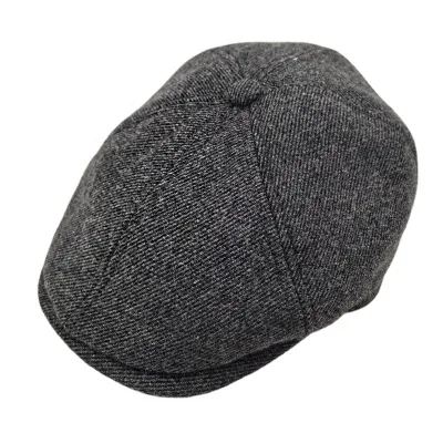 Fall/Winter Herringbone Tweed Wool Blend 6 Panel Flat Cap British Style Cap