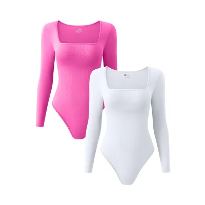 Spot Wholesale 5 Colors New Nylon Spandex Knit Fabric Long Sleeve Womens Bodysuit