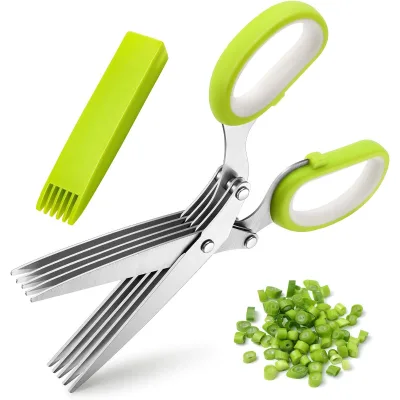 Professional Heavy Duty Stainless Steel 5 Blades Kitchen Tailor Herb Scissors with Comb for Cutting