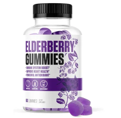 Black Elderberry Gummies Plus Zinc  Vitamin C Herbal Dietary Supplements Plant Based Pectin Gummies