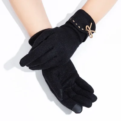 PAI HAO PH226 Acrylic Knitted Winter Gloves for Women Black Fabric Touch Screen Gloves