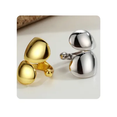 GP S925 Sterling Silver Authentic Glossy Double-layer Ear Cuff Wide Ear Bone Buckle Clip Jewelry Making for Women