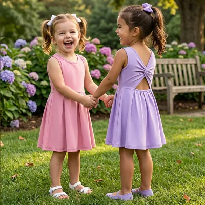 Low Moq OEM Factory Girls Summer Dress Frock Birthday Party Kids Baby Skirts Knee Length Child Casual Dresses