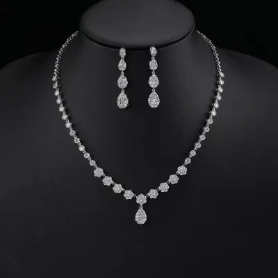 Vintage Bride Jewelry Set with Zircon Necklace and Earrings for Wedding Parties Engagements Anniversaries Bridesmaids Gifts
