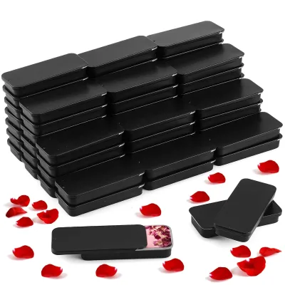 Wholesale Recyclable Small Black Rectangular Slide Top Portable Solid Perfume case Empty Tin Box Wholesale for Balm