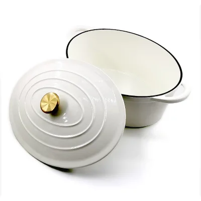 Factory Price 7.7L White Color Dutch Oven Enameled Cast Iron Oval Turkey Roaster Pot White Color Dutch Oven
