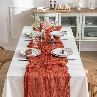 Balinese Gauze Crepe Table Flag  Boho Style Twist Tablecloth Party Decoration Pleated Table Flag Wholesale