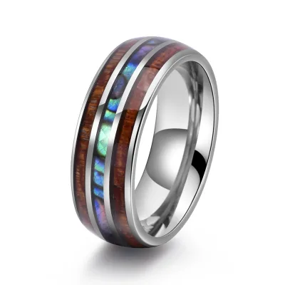 Fine Jewelry 8mm Wood Abalone Shell Inlay Tungsten Carbide Ring for Men Women Wedding Band Jewelry