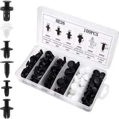 HE26 100pcs Auto Clip Retainer Kit Car Door Panel Clip Trunk Fender Plastic Screw Clip Assortment Set
