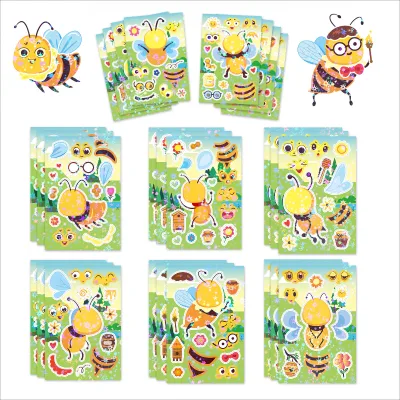 Cute Bee DIY Sticker Sheets Cartoon Creative Make a Bee Face Stickers Waterproof Toys Books Decorative Sticker 8 Sheets Per Bag