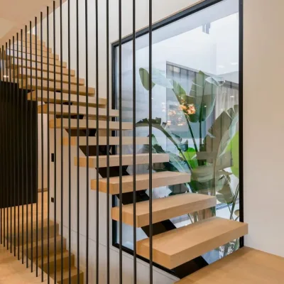 Prima Luxury Floating Indoor Straight Staircase Invisible Stringer Oak Wood Steps Led Lighted Stairs for Home